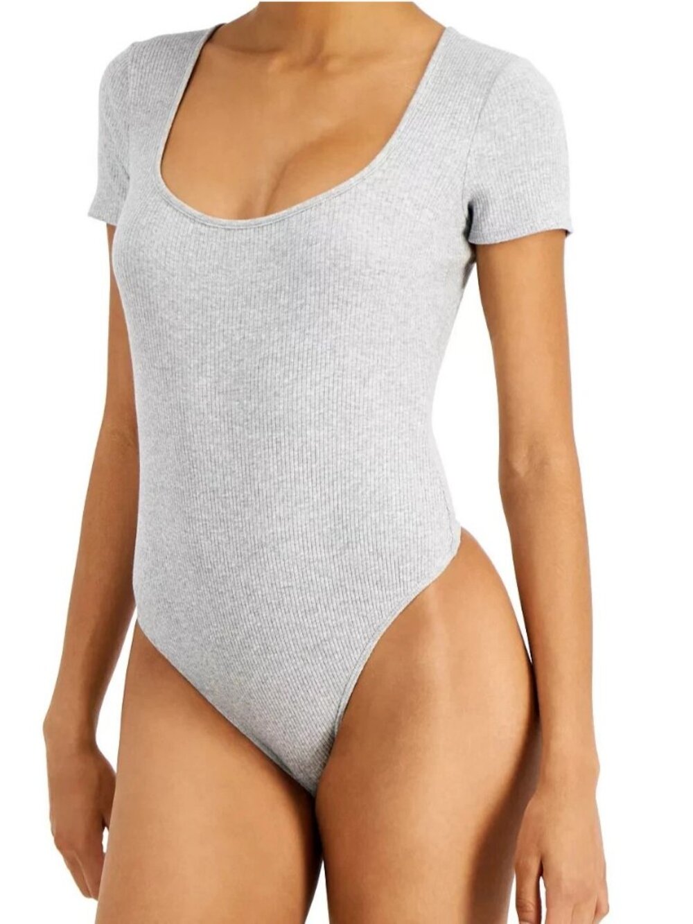 Jenni Women's Scoop Neck Thong Bodysuit, Gray Heather, XXXL / 3XL